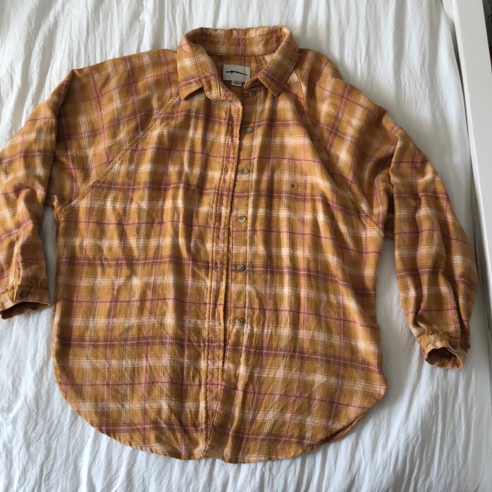American Eagle Mustard Yellow and Pink Flannel